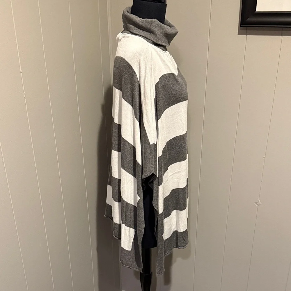 M. Rena Charcoal and White Striped Cowl Neck Preppy Sweater Poncho